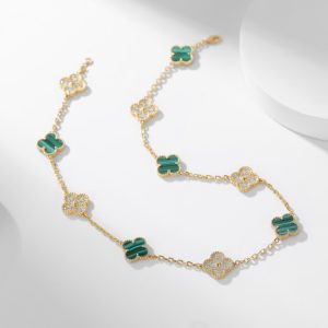Van Cleef & Arpels Vintage Alhambra Necklace 10 Motifs Malachite Diamonds vca2051