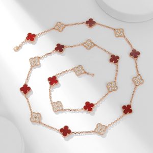 Van Cleef & Arpels Vintage Alhambra long necklace 20 motifs Carnelian Diamonds vca2043