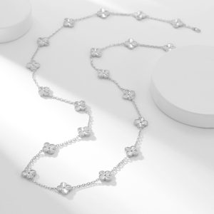 Van Cleef & Arpels Vintage Alhambra long necklace 20 motifs Guilloché Rhodium vca2047