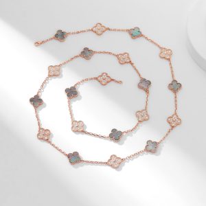 Van Cleef & Arpels Vintage Alhambra long necklace 20 motifs Gray Mother-of-pearl Diamonds vca2044