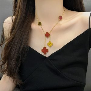 Van Cleef & Arpels Magic Alhambra Necklace 6 Motifs Carnelian & Tiger’s eye vca2061